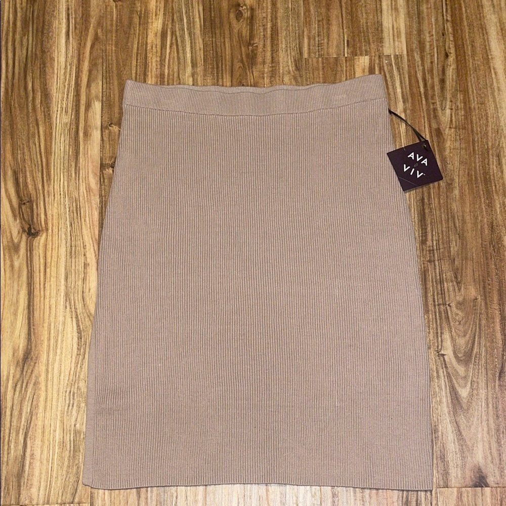 Ava & Viv Women's XXL 17 Skirt Pencil knit ribbed slit Tan brown stretch NWT